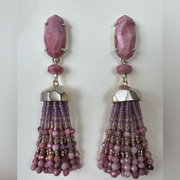Kendra Scott Dove Tassel Earrings in Gold & Pink Rhodonite - Picture 1 of 7